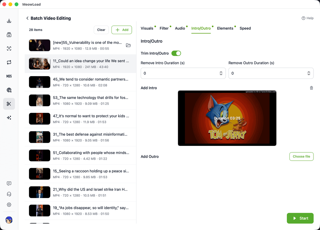 Editor final de introducción de vídeo por lotes